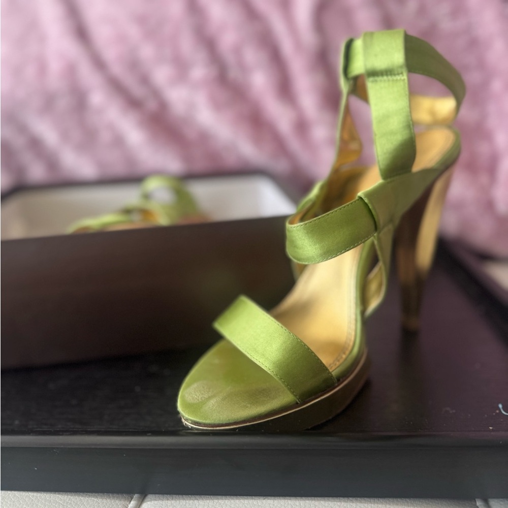 Green Strappy High Heels with Chunky Heel